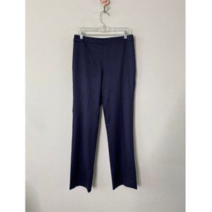 St. John Flat Front Wool Hi Rise Straight Leg Trousers Satin Pants Navy Size 6